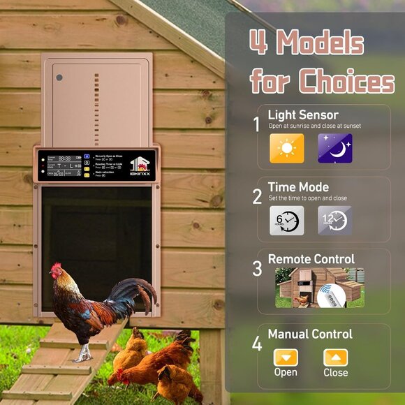 Solar Automatic Chicken Coop Door with Anti-Pinch/Timer/Light Sensor/LCD Display - Picture 2 of 6